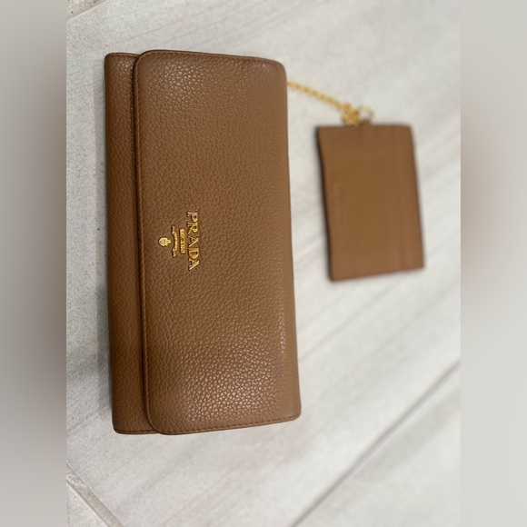 PRADA AUTHENTIC SOFT Saffiano Leather Long Wallet, Camel Brown - Picture 11 of 13